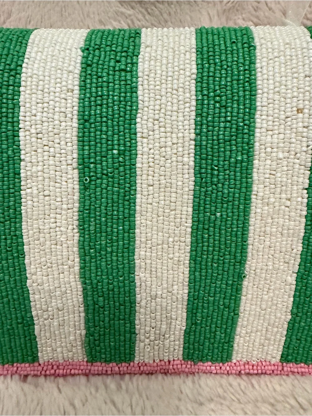 Viral TJ Maxx Beaded Bag Pink & Green Striped With Beaded Pink Charm